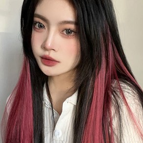 젤루나 그라데이션 염색 투톤 컬러 긴생머리 부분 피스 붙임머리 가발 HB-25, 7 레드, 2개