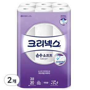 크리넥스 천연펄프 순수 3겹 소프트 롤화장지 27M, 30m, 30개입, 2개