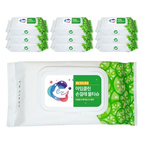 아임클린 베이킹소다 손걸레 엠보싱 물티슈 캡형 80매, 50g, 10개