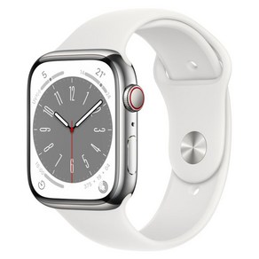 Apple 애플워치 8 GPS+Cellula, 45mm, 스테인리스, 실버 / 화이트 스포츠밴드