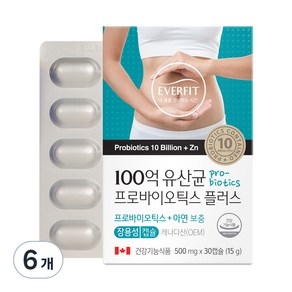 내츄럴플러스 100억 유산균 프로바이오틱스 플러스 15g, 30정, 6개