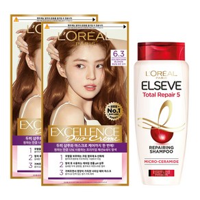 로레알파리 엑셀랑스 듀오크림 염색제 6.3호 2p + 샴푸 155ml 기획세트, 6.3호 황금빛 밝은 갈색, 1세트