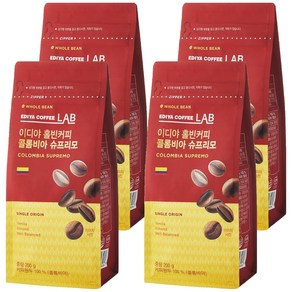 이디야 콜롬비아 슈프리모 홀빈커피, 200g, 4개, 홀빈(분쇄안함)