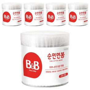 비앤비 원형 유아용 면봉, 200개입, 5개