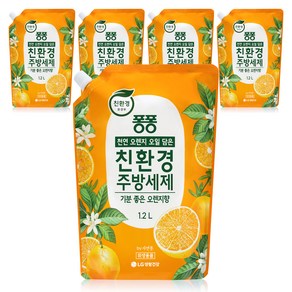 퐁퐁 천연 오렌지 오일 담은 친환경 주방세제 리필 기분 좋은 오렌지향, 1.2L, 5개