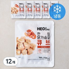 허닭 한입 닭가슴살 큐브 새우살사 (냉동), 100g, 12개