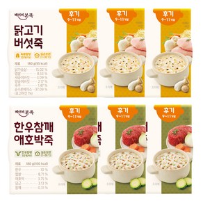 베이비본죽 실온 이유식 후기 한우참깨애호박죽 180g x 3p + 닭고기버섯죽 180g x 3p, 6개