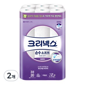 크리넥스 순수소프트 알로에 천연펄프 3겹 고급롤화장지, 27m, 30개입, 2개