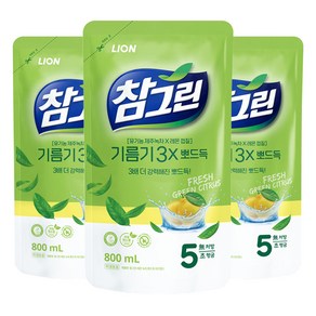 참그린 기름기 2x 뽀드득 일반주방세제 리필, 800ml, 3개