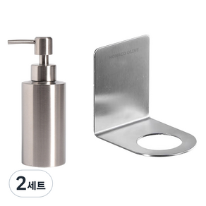 모나코올리브 스테인레스 샴푸 디스펜서 250ml + 모브 스텐 샴푸 린스 걸이 세트, 실버(디스펜서), 2세트