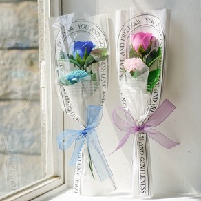 아스파시아 비누꽃 코린느 장미퐁퐁 두 송이 꽃다발 + 쇼핑백, 블루 + 퍼플, 2세트