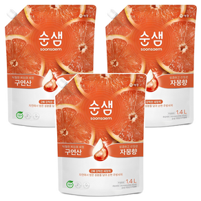 순샘 구연산 X 자몽향 주방세제, 1.4L, 3개