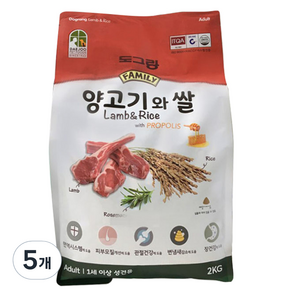 도그랑 어덜트 강아지 훼미리 건식사료, 양+쌀, 2kg, 5개