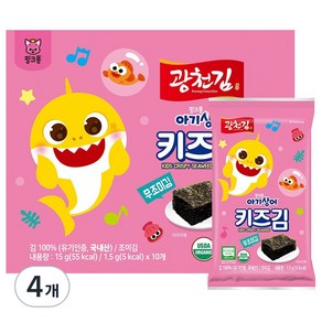 광천김 핑크퐁 아기상어 키즈김, 무조미김, 15g, 4개