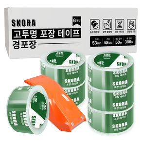 스코라 고투명 테이프 경포장 48mm x 50m 6p + 커터기 세트, 1세트