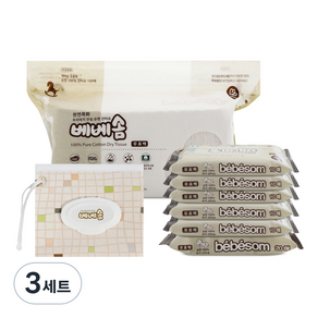 베베솜 순면 건티슈 10매 x 5p + 20매 + 100매 + 지퍼백 세트 2, 60g, 3세트