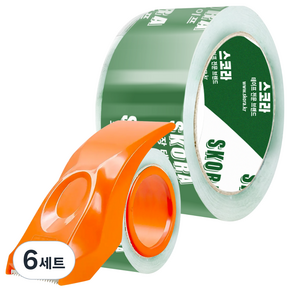 스코라 고투명 박스 테이프 중포장 50m + 커터기 세트, 6세트