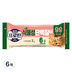 롯데웰푸드 이지프로틴 식물성단백질바, 27g, 6개