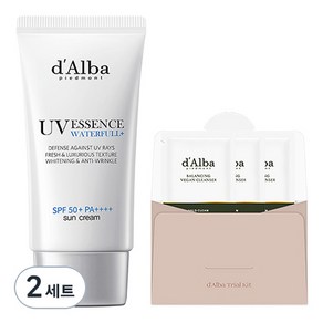 [비건뷰티] 달바 워터풀 에센스 선크림 SPF50+ PA++++ 50ml + 밸런싱 비건 젤 클렌저 3ml x 3p, 2개