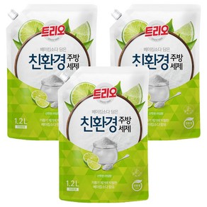 트리오 베이킹소다 담은 친환경 주방세제 라임향 리필, 1.2L, 3개