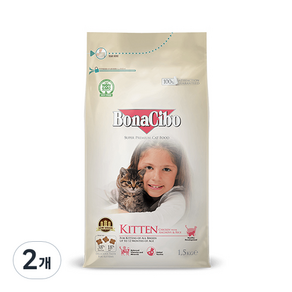 보나시보 12개월 이해 / 임신묘용 키튼 고양이 건식사료, 치킨 + 앤초비 + 라이스, 1.5kg, 2개