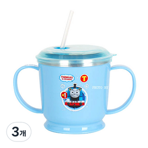 토마스 흘림방지 스텐 양수 빨대컵 250ml K0046, 블루, 3개