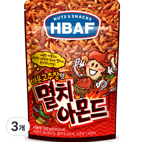 바프 넛츠앤스낵스 매운고추장맛 멸치 아몬드, 100g, 3개