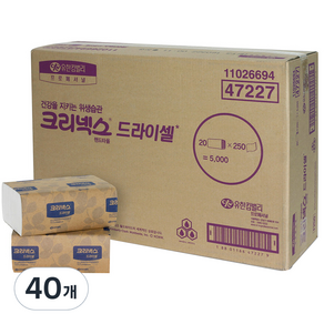 크리넥스 드라이셀 천연펄프 핸드타올 F250 VF, 40개, 20개입