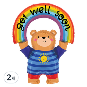 그라보벌룬 은박풍선 Get well soon 레인보우베어, 혼합색상, 2개