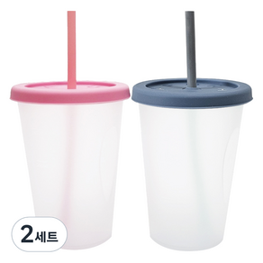 아가프라 심쿵빨대컵 I타입 400ml x 2종 세트, 2세트, 블루 + 핑크