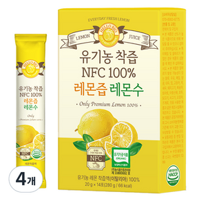 헬로바이오 유기농 착즙 NFC 100% 레몬즙 레몬수 14p, 280g, 4개