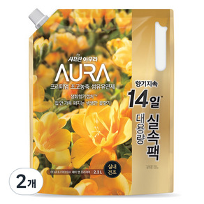 AURA 프리미엄 섬유유연제 페어 앤 프리지아 리필, 2.3L, 2개