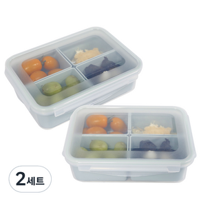 나누담 밀프랩 직사각 4칸 도시락통 세트 하늘색 1500ml, 2세트, 도시락통 2p