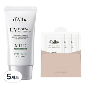 달바 비건 워터풀 마일드 선크림 SPF 50+ PA++++ 50ml + 약산성 젤클렌저 9ml 세트, 5세트