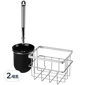 스파이더락 무타공 스마트 접착 정리대 + 변기솔, 실버 + 블랙, 2세트