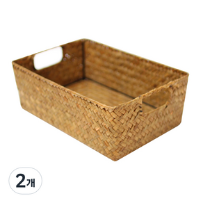 내일의공간 손잡이 사각 라탄바구니 M 33 x 23 x 11 cm, 네츄럴, 2개