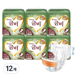 금비 남녀공용 프리미엄 와이드 매직벨트 팬티형 성인기저귀 SHA205, 12개, 10매입, 중형