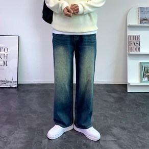 남성용 데일리 세미 와이드 샌드워싱 데님 팬츠 TC9403