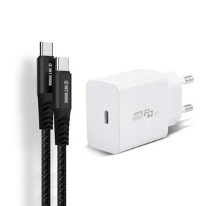 디씨네트워크 삼성 갤럭시 호환 PD PPS C타입 초고속 충전기 어댑터 25W + USB C to C PD Gan 고속 충전 케이블 100W 1.2m, 화이트(충전기), 블랙(케이블), 1세트