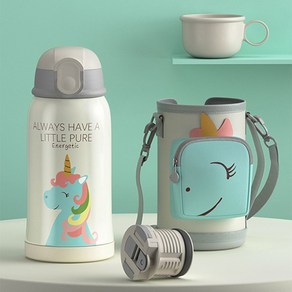 애니멀 원터치 물통 + 파우치 세트 MP246, 유니콘, 550ml, 1개