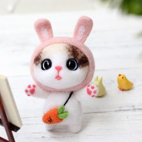 DIY 양모펠트 니들펠트 양모공예 56 토끼 냥이, 1개