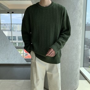 프리미엄 남성용 데일리 케이블 라운드 니트