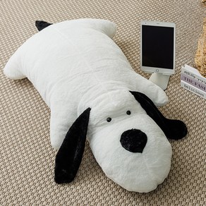 아트조이 강아지 왕코왕귀 댕댕이 인형 쿠션, 화이트 + 블랙