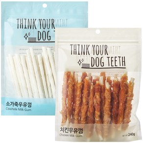 Think you dog teeth 스틱 소가죽 44p + 치킨 24p 세트, 소가죽, 치킨, 1세트, 490g