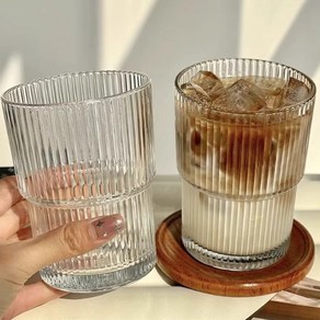 잇어스 플리츠 스택 유리컵 450ml, 2개