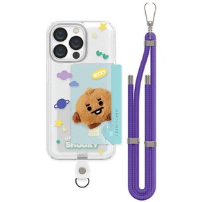 BT21 아이컬러즈 플러피 스마트 탭 핸즈 스트랩 반투명 슬림카드 휴대폰 케이스