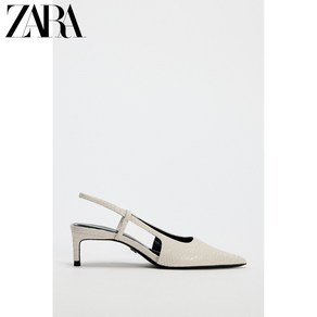 ZARA 자라 2024 가을 신상품 여성 신발 연한 베이지 프린트 고양이 굽 뾰족한 굽 밀레 신발 1235410