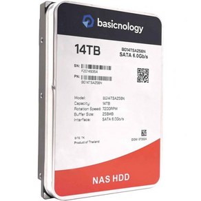 베이직테크놀로지 NAS HDD 14TB 7200RPM SATA 6Gbs 128MB 캐시 3.5인치 내장 하드 드라이브BG14TSA256N 3년 보증(리퍼상품), 1개