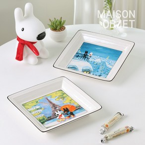 가스파드와 리사 도자기 사각 대접시, 하얀겨울, 1개
