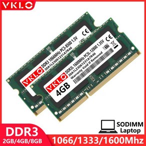 SODIMM 노트북 메모리 램 DDR3 DDR3L 2GB 4GB 8GB 1066 1333 1600Mhz PC3 1.5V PC3L 1.35V 8500 10600 12800, 08 DDR3L 2GB 1066 1.35V, 1개